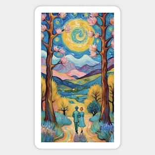 Starry Night Rendezvous: Van Gogh-Inspired Landscape with Romantic Couple Magnet